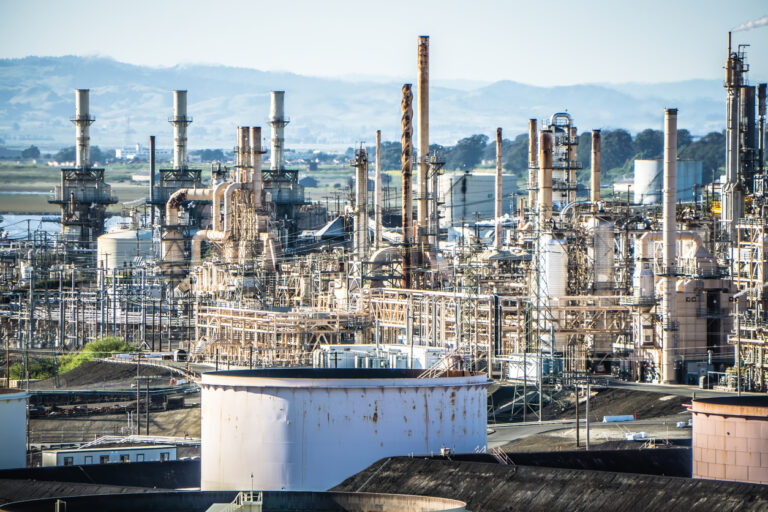 mega structures of large oil refinery in california